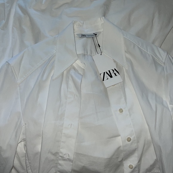 Zara Cropped Poplin Shirt White XS NWT - Picture 3 of 4